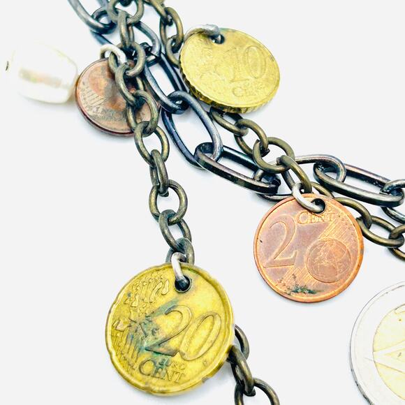 Vintage Y2K Multi-Tone Euro Coin Charm Layered Chain Necklace - Picture 3 of 8